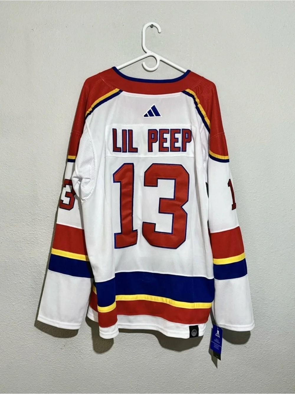 Adidas White Red Blue Yellow Lil Peep Custom #13 New Jersey Devils Hockey Jersey